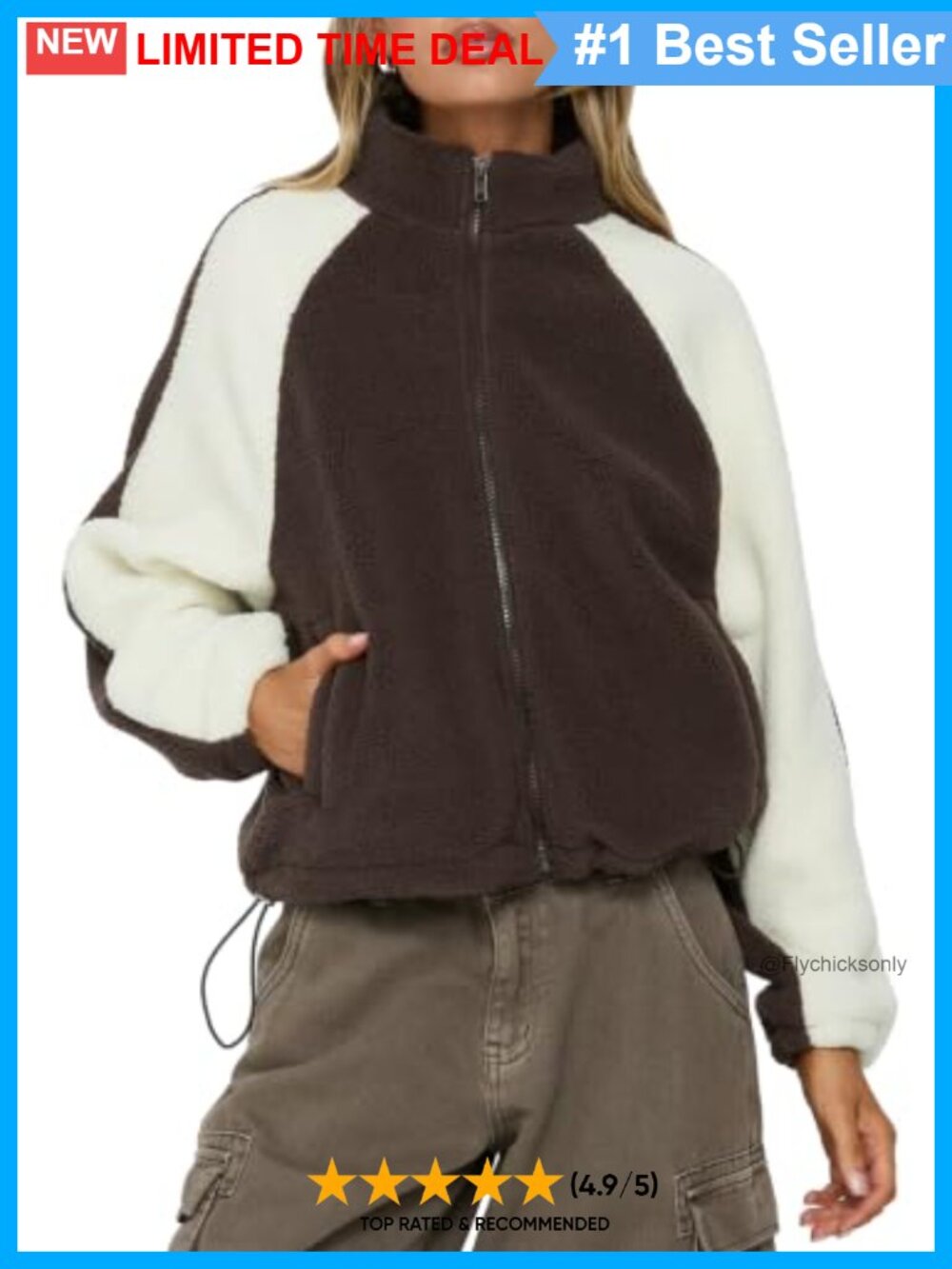 Sherpa Fleece Zip Up Jacket Color Block Warm Coat Oversized